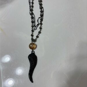 Unique Gun Metal and Gold Feather Necklace